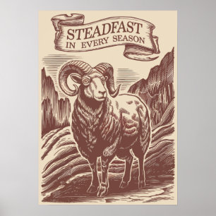 Mountain Ram Steadfast Nature Holzschnitt Design Poster