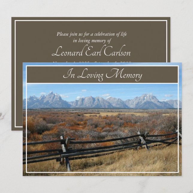 Mountain Ranch Memorial Service Funeral Invitation Einladung (Vorne/Hinten)