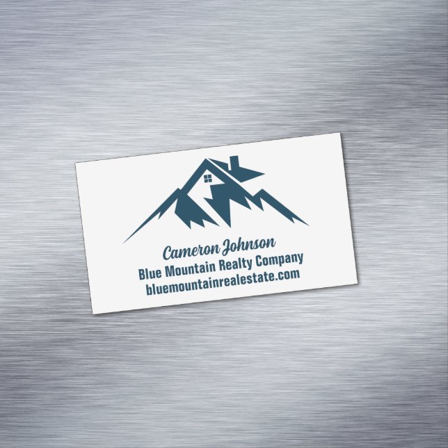 Mountain Real Estate Company Custom Blue White Magnetische Visitenkarte (Beispiel)