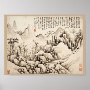 "Mountain Retreat", chinesischer Vintager Kunstdru Poster