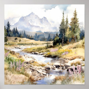 Mountain River Colorado Aquarellmalerei Poster