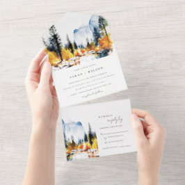 Mountain River Fall Winter Landscape Wedding All In One Einladung
