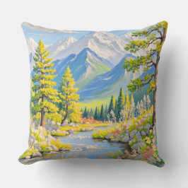 Mountain River Landscape Throw Pillow Kissen