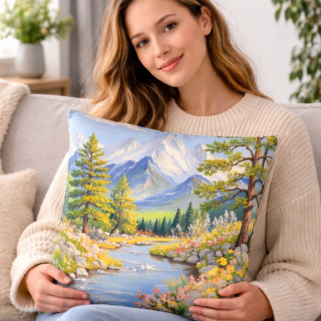 Mountain River Landscape Throw Pillow Kissen (Von Creator hochgeladen)