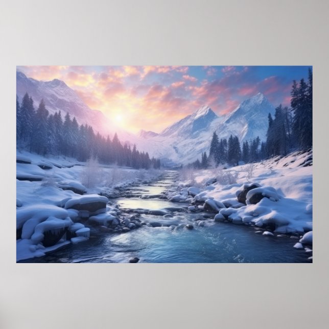 Mountain River Serene Landschaft Art Poster (Vorne)