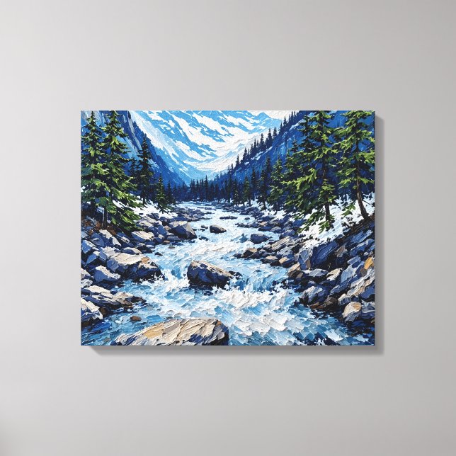 Mountain River Stream Premium Wrapped Canvas Wall Leinwanddruck (Vorderseite)