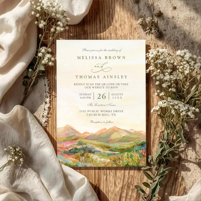 Mountain Rustic Country Elegant QR Code Wedding Einladung (Von Creator hochgeladen)