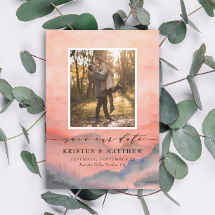 Mountain Rustic Sunset Watercolor Wedding Foto Save The Date