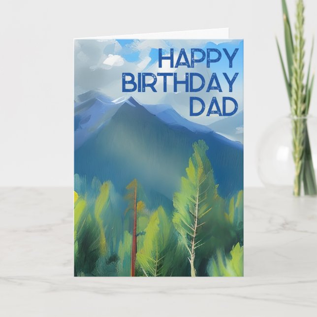Mountain Scene Painting Happy Birthday Vater Card Karte (Vorderseite)