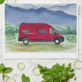 Mountain Scene Van Life Kitchen Handtuch Red Van