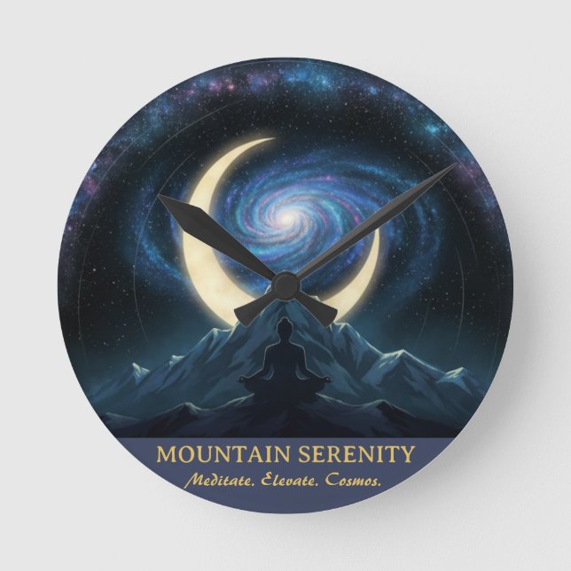 Mountain Serenity Cosmic Meditation (NO NUMBERS) Runde Wanduhr (Vorderseite)