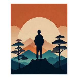 Mountain Silhouette mit Sonnenaufgang Kunst Poster