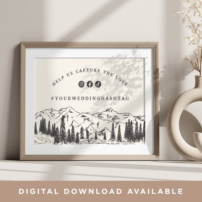 Mountain Sketch Wedding Hashtag Sign Poster (Von Creator hochgeladen)