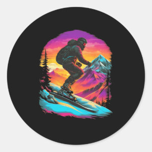 Mountain Skifahren Reiter Retro Vintages Ski Vinta Runder Aufkleber