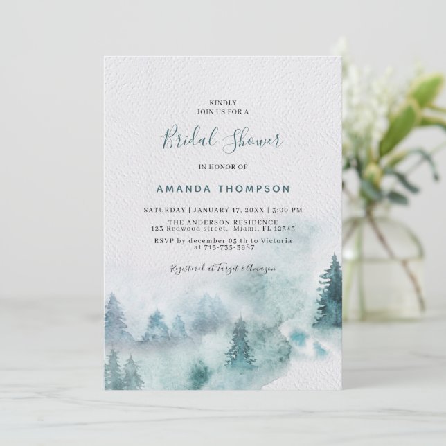 Mountain Smoky Greenery Bridal Dusche Einladung (Stehend Vorderseite)