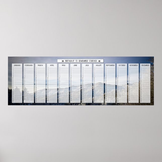 Mountain Snow Panorama Großer Geburtstagskalender Poster (Vorne)