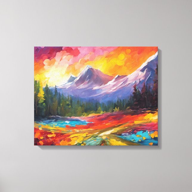Mountain Sunrise Colorful Impressionistische Kunst Leinwanddruck (Vorderseite)