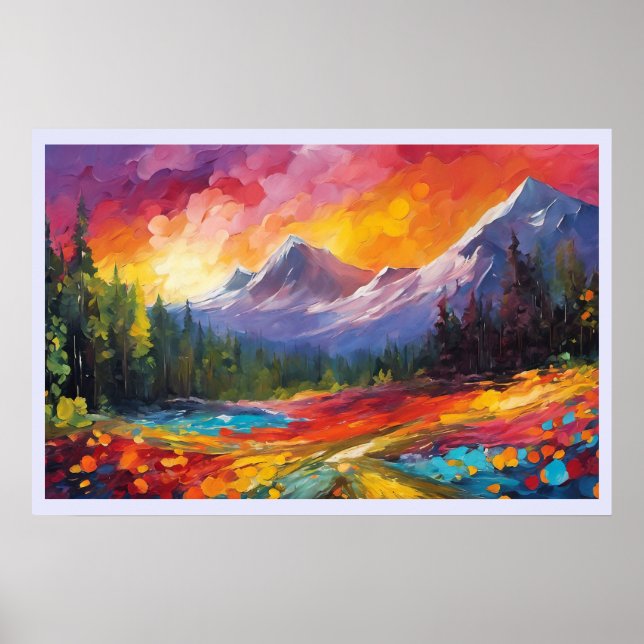 Mountain Sunrise Colorful Impressionistische Kunst Poster (Vorne)
