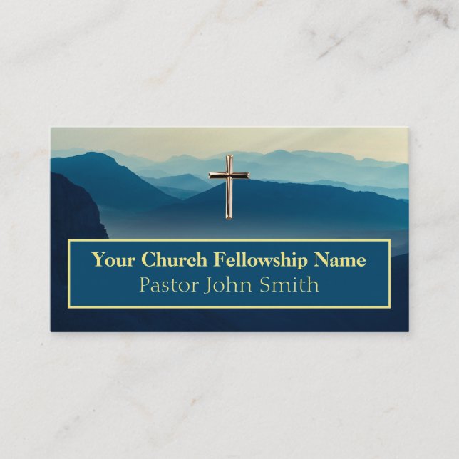 Mountain Sunrise Gold Cross Church Business Cards Visitenkarte (Vorderseite)