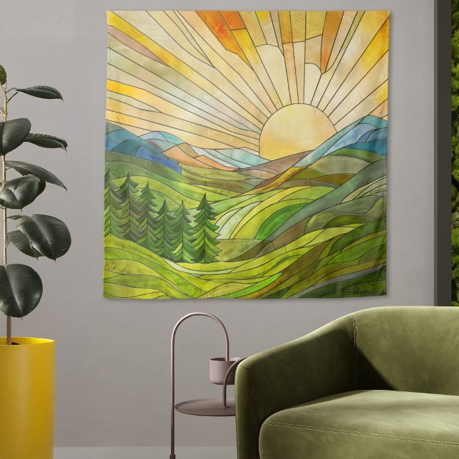 Mountain Sunrise Mosaik Digitale Kunst Wandteppich (Von Creator hochgeladen)