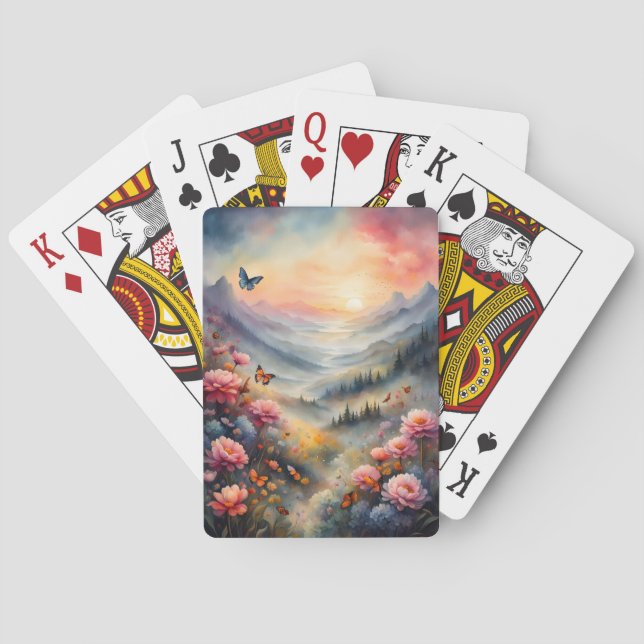 Mountain Sunset, Blume und Schmetterlinge Spielkarten (Rückseite)