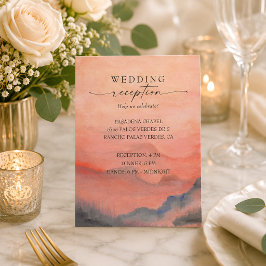 Mountain Sunset Coral Hochzeit Rustikaler Empfang Begleitkarte