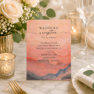 Mountain Sunset Coral Hochzeit Rustikaler Empfang Begleitkarte
