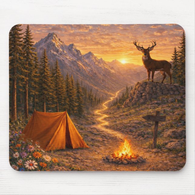 Mountain Sunset Deer Campsite Mouse Pad Mousepad (Vorne)