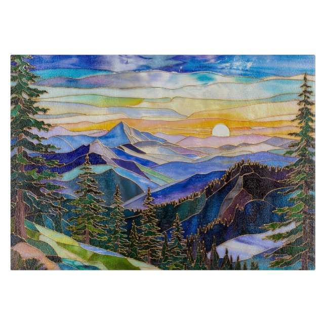 Mountain Sunset Glass Cutting Board Decor Schneidebrett (Vorderseite)