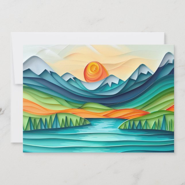 Mountain Sunset Lake Landscape Print oder Digital Einladung (Vorderseite)