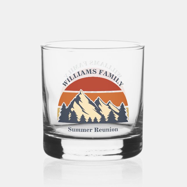 Mountain Sunset Log Cabin Custom Family Wiedersehe Whiskyglas (Vorderseite)