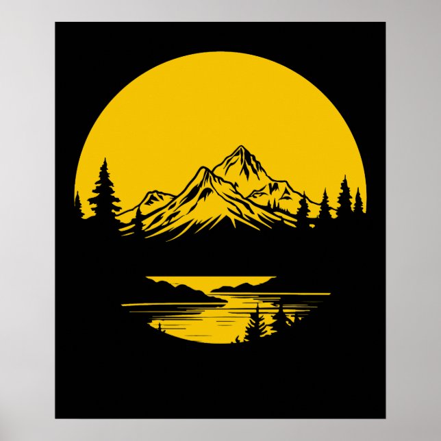 Mountain Sunset Outdoor Nature Silhouette Poster (Vorne)