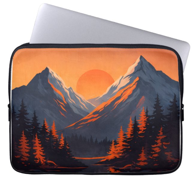 Mountain Sunset Reflection Fiery Orange Sky  Laptopschutzhülle (Vorderseite)