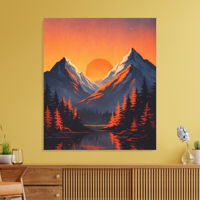 Mountain Sunset Reflection Fiery Orange Sky  Leinwanddruck (Insitu (Wohnzimmer))