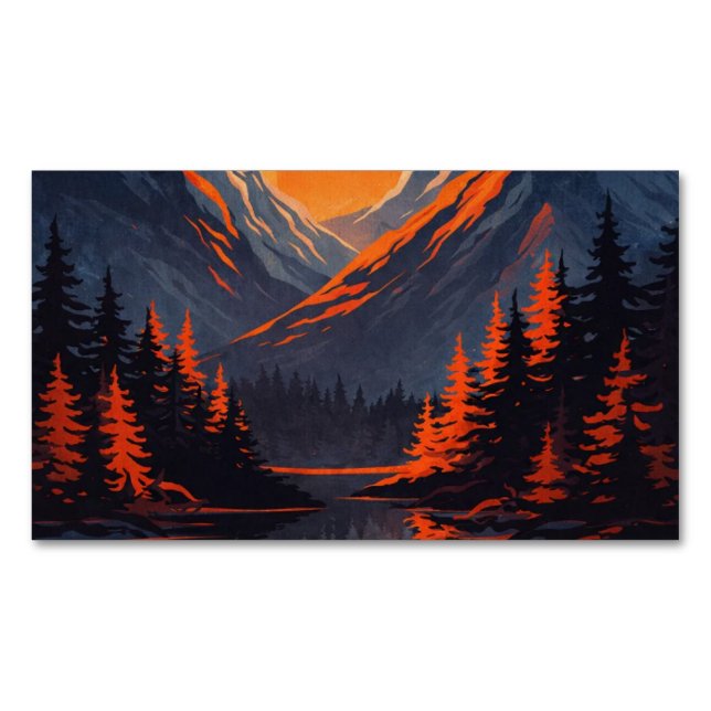 Mountain Sunset Reflection Fiery Orange Sky  Magnetische Visitenkarte (Vorderseite)