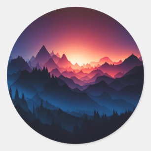 Mountain Sunset Vector Art Runder Aufkleber