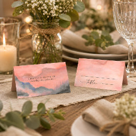 Mountain Sunset Wasserfarbe Rustikale Hochzeit Platzkarte
