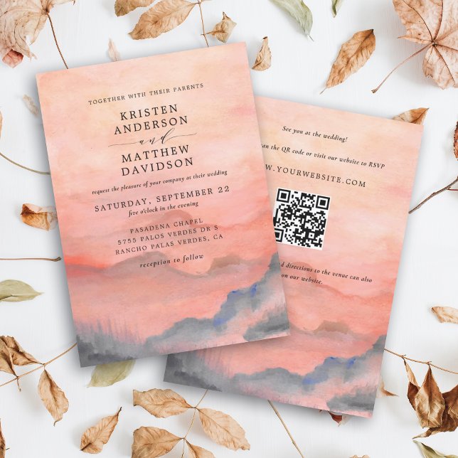 Mountain Sunset Wedding QR Code Einladung (Von Creator hochgeladen)