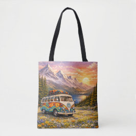Mountain Sunset Wildflowers Retro Hippie Van Life