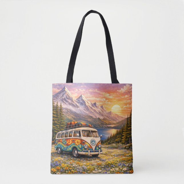 Mountain Sunset Wildflowers Retro Hippie Van Life (Vorderseite)