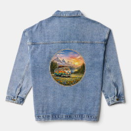 Mountain Sunset Wildflowers Retro Hippie Van Life Jeansjacke