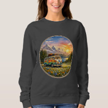 Mountain Sunset Wildflowers Retro Hippie Van Life