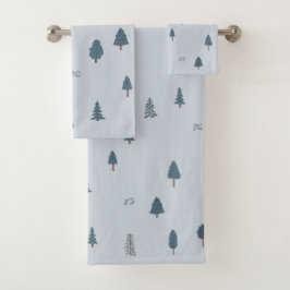 Mountain Tree Blue Bird Boy Bad Badhandtuch Set