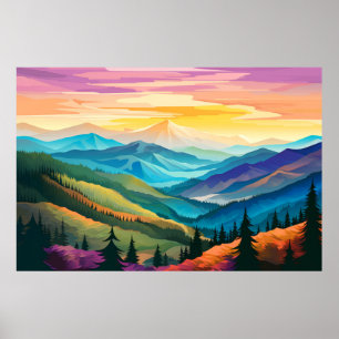 Mountain Valley Sunset Landschaft Natur Poster