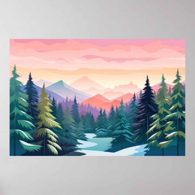 Mountain Valley Sunset Landschaft Natur Poster (Vorne)