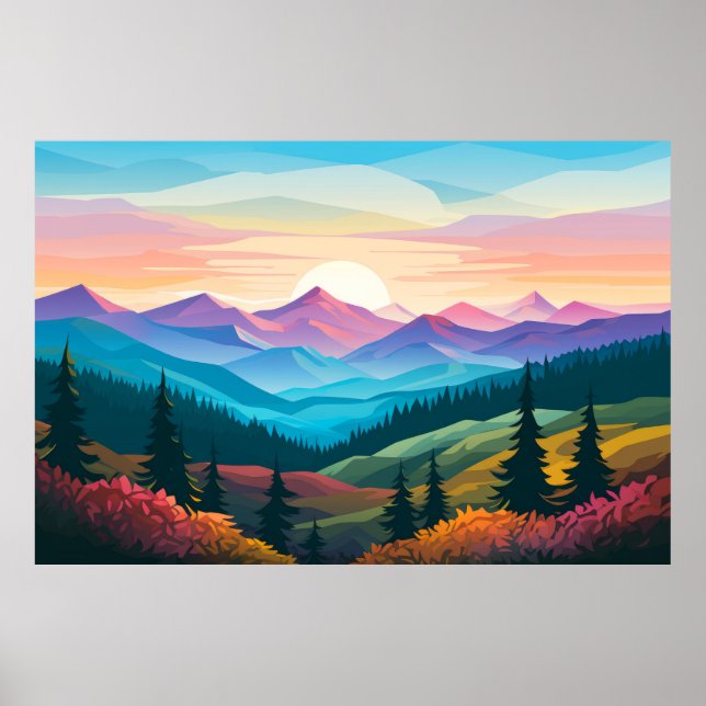 Mountain Valley Sunset Landschaft Natur Poster (Vorne)
