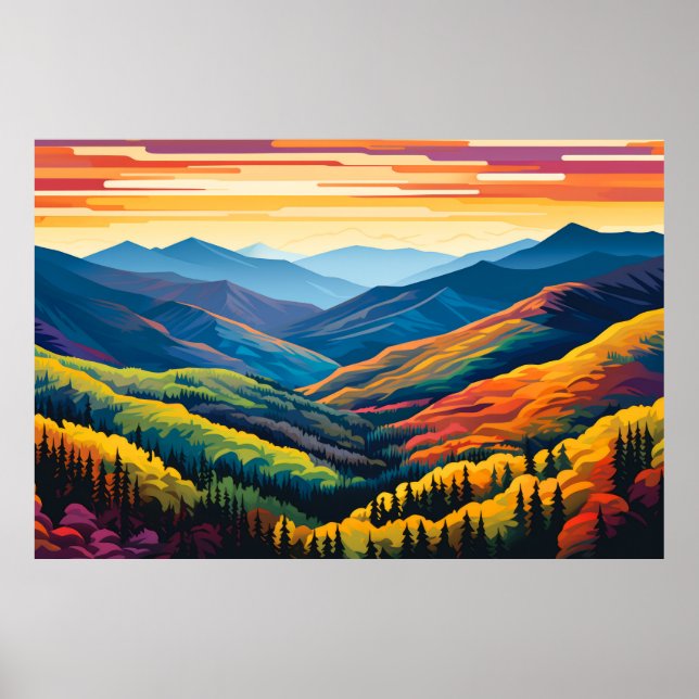 Mountain Valley Sunset Landschaft Natur Poster (Vorne)