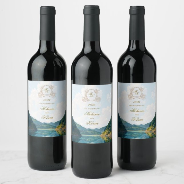 Mountain Valley View Wedding Wine Label Weinetikett (Flaschen)