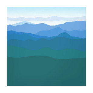 Mountain View Green Blue Illustriert Leinwanddruck