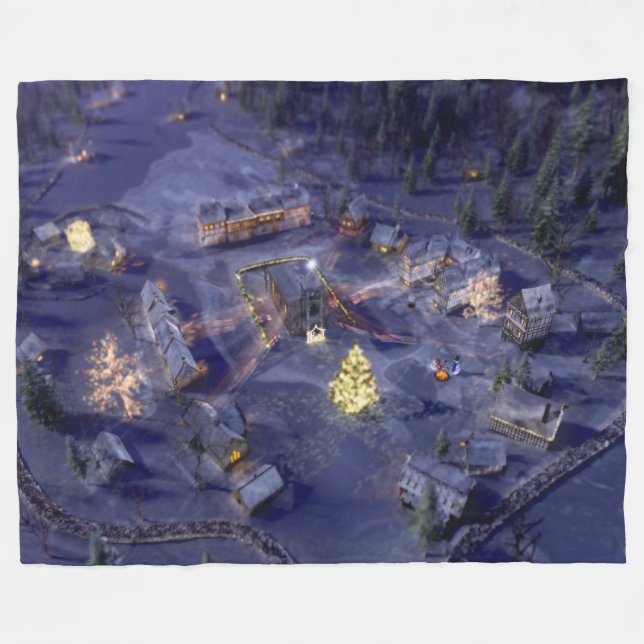 Mountain Village Christmas Fleece Blanket (Vorderseite (Horizontal))
